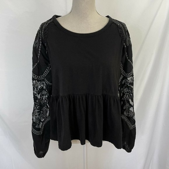 Free People Embroidered Penny Tee Shirt Top S Lace - Picture 2 of 7